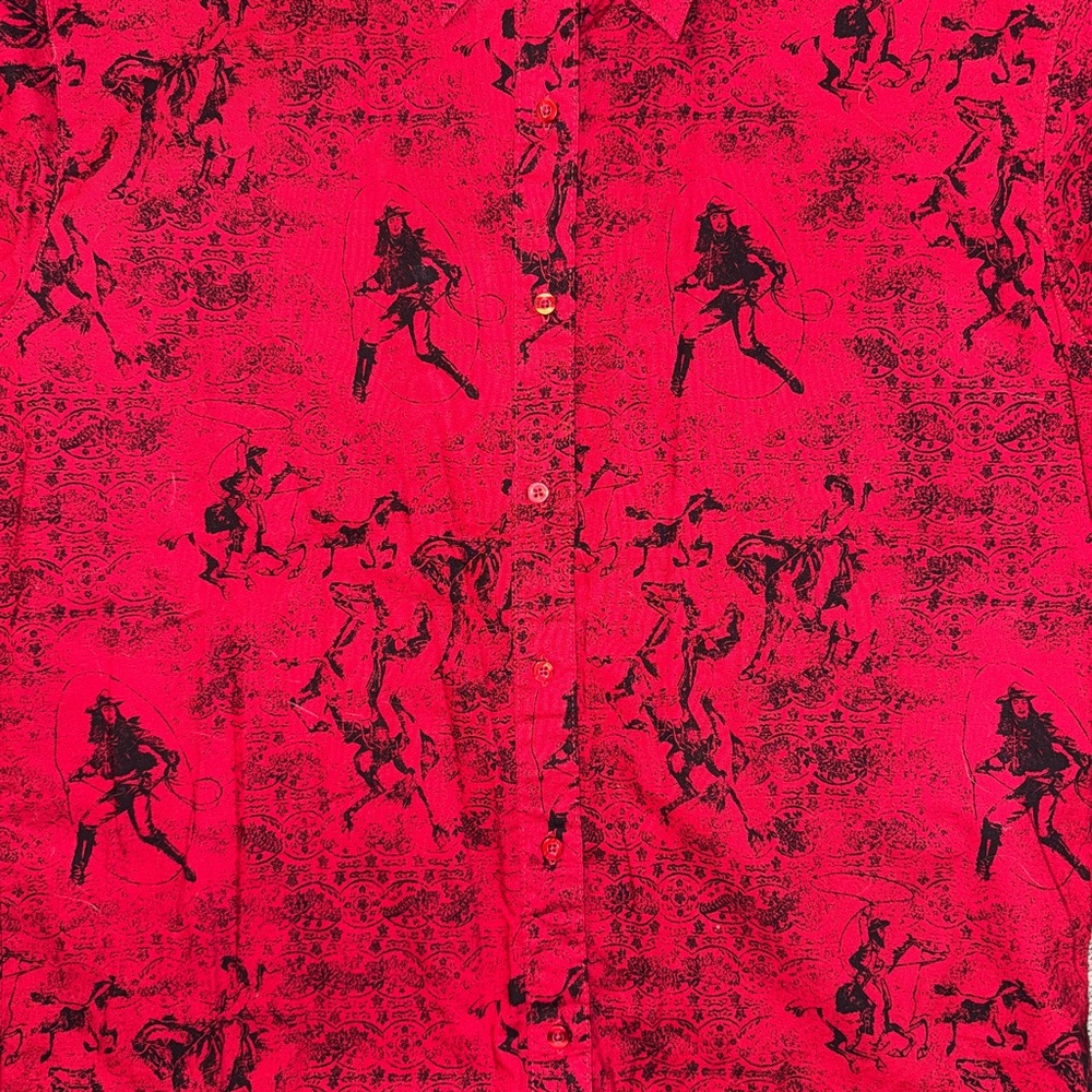 Women’s Red Vintage Cowgirl Wrangler Blues Western Farm Button Down Shirt NWT - Picture 4 of 5